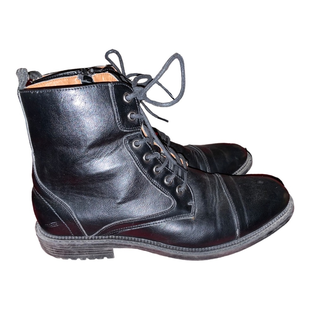 Onyx unisex Black Leather inner legs zip Lace-Up Boot size 10